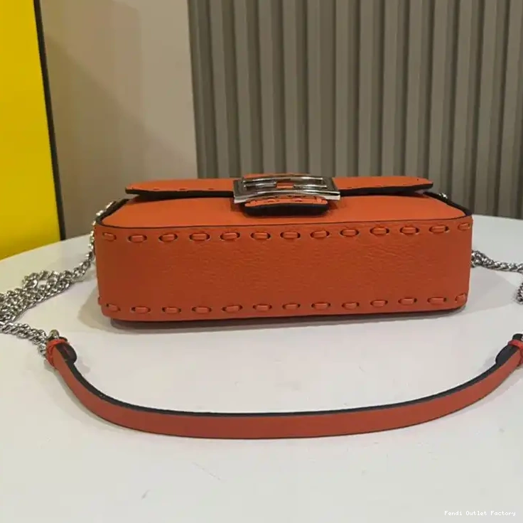 Affordable HOT Mini Selleria Fendi In Orange Baguette Bag Leather Romano Cuoio 0418